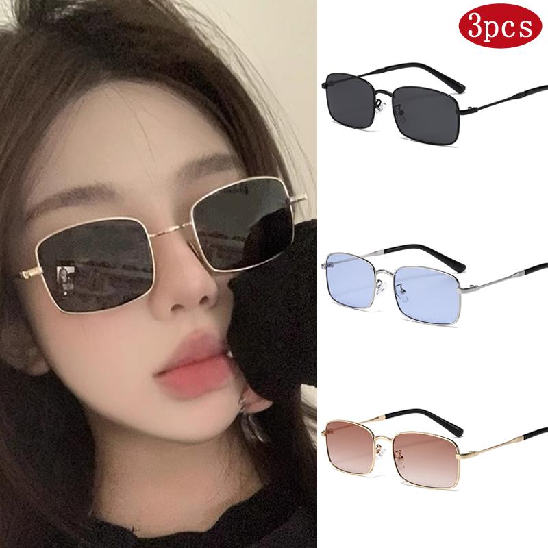 3pcs High Quality Rectangle Sunglasses Women Metal Frame Glasses Vintage Brand Square Sun Glasses for Men Shades Female Eyewear