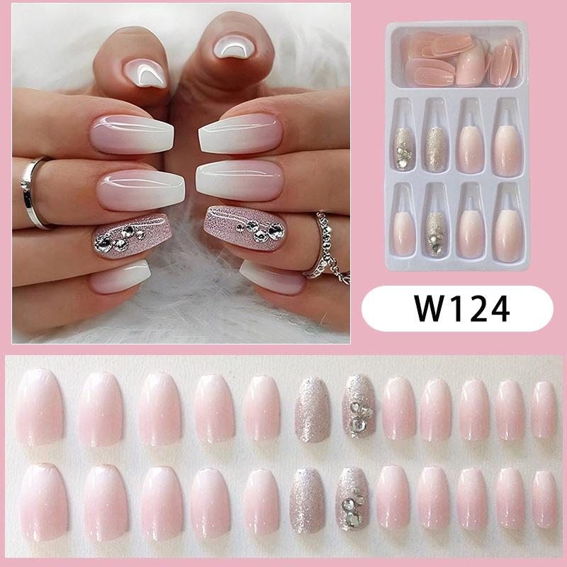 

Trendy Gradient Milky White Pink Ombre Rhinestone Press-On Nails