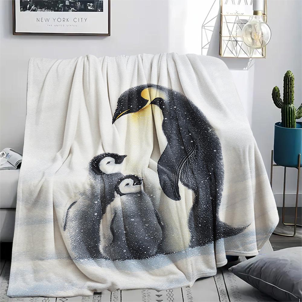 Penguin Print Flannel Blanket, High quality Comfortable for All Seasons, Home Decor, Warmth and Comfort, Perfect for Christmas Gifts