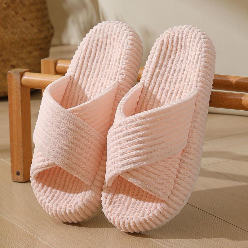 New corduroy thick-soled adhesive cotton slippers household autumn home indoor cross-pelvic sole shoes women