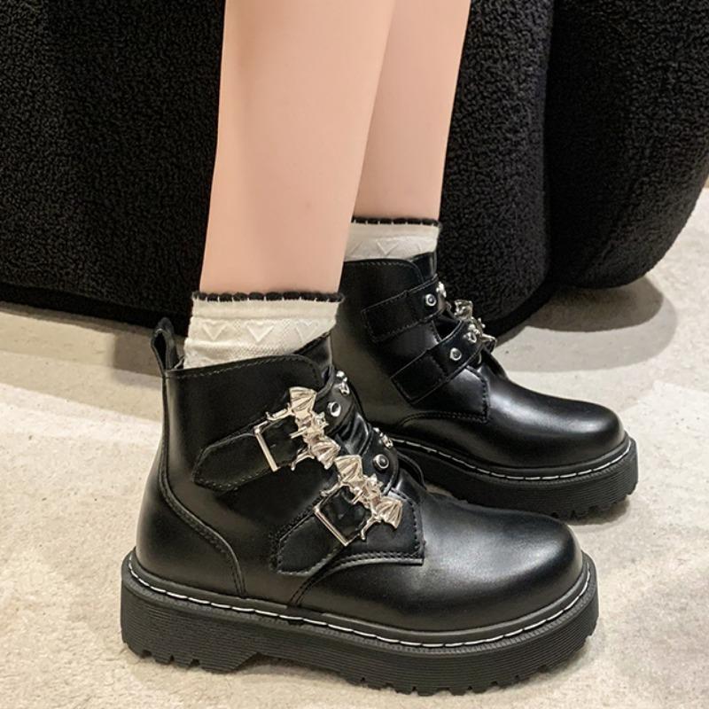Women'S Boots Chunky Hee Ladies Shoes Platform Bat Buckle Leather Booties Women Shoes Trend  Sneakers Ankle Boots D451