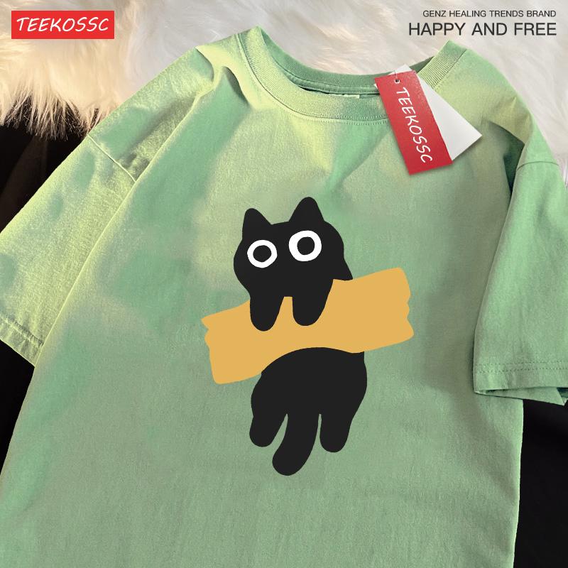 Adaptive Tape Cat Cartoon Printprint Mans Tee Clothing Cartoon Comfort Tshirt Round Neck Tshirts Retro Sxxxl Half Sleeve