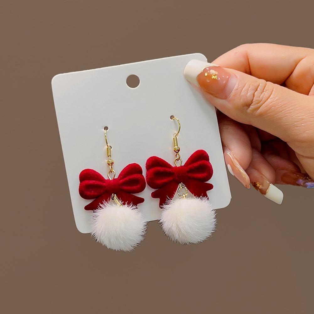 Red Long Tassel Chain Flocking Earrings NEW Bow Dangle Earrings  New Year Gift