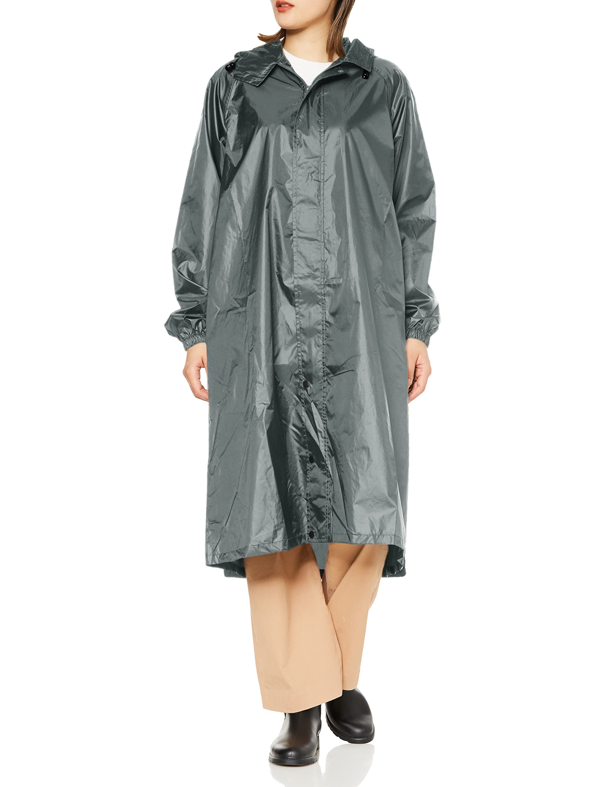 

FLATPURE Дождевик Рюкзак Пальто Однотонный Простой Сумка для хранения С капюшоном Водоотталкивающее PU покрытие Унисекс Угольно-серый M [Moonbat] 23-340-53026-00