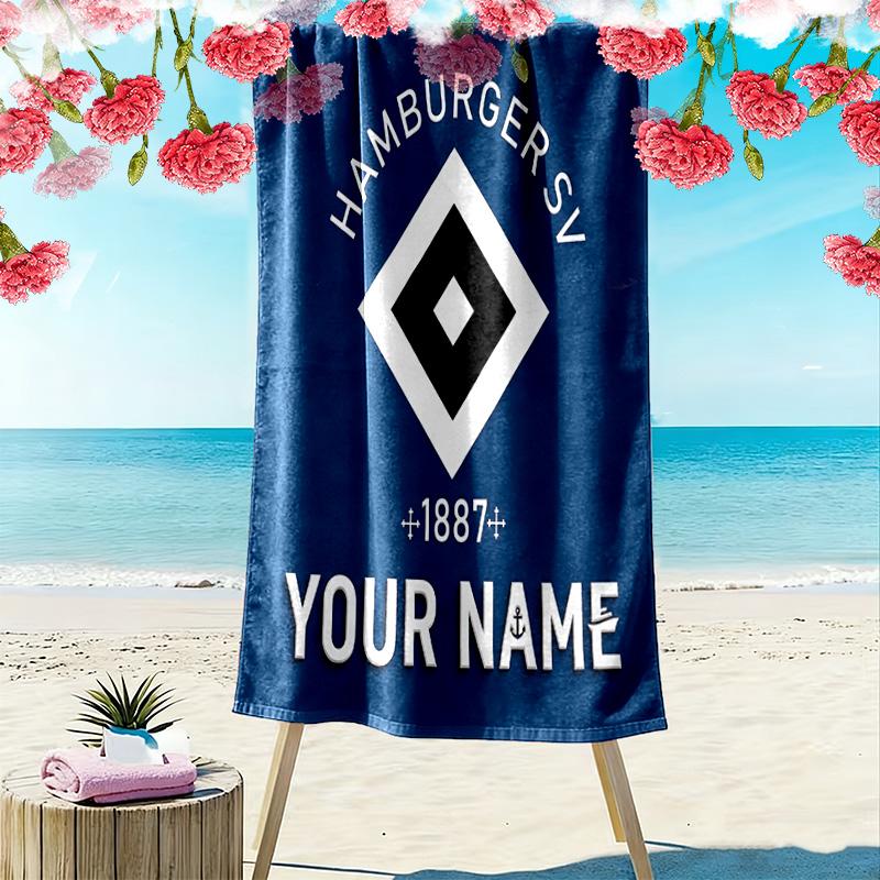 Benutzerdefinierter Name HSV Aufdruck Strandtuch, Großes Weiches Schnelltrocknendes Handtuch für Strand Camping Schwimmen -HE220 70cmx140cm(27x55inch) blue