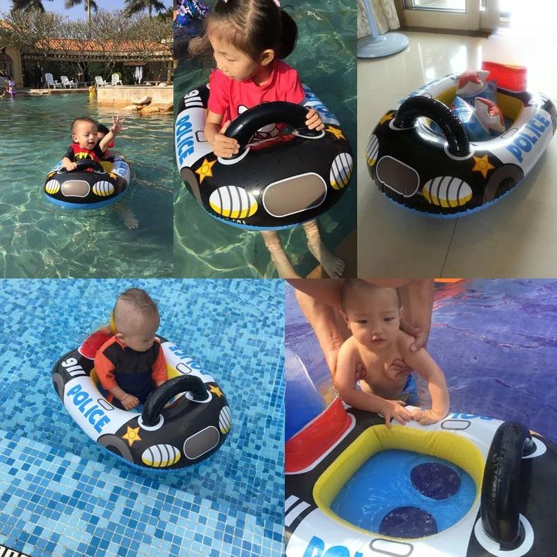 Inflatable Water Toys Cartoon Police Car Baby Swimming Float Seat Boat Summer Outdoor Pool Swim Ring Inflatable Water Equipment
