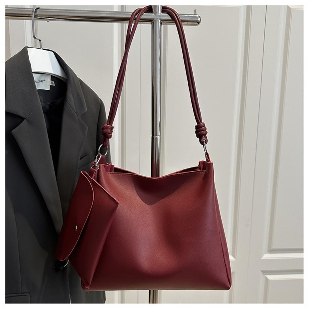 Two Sets Of Casual Solid Colour Large Capacity Retro Fashion Texture Shoulder Tote Bag For Women