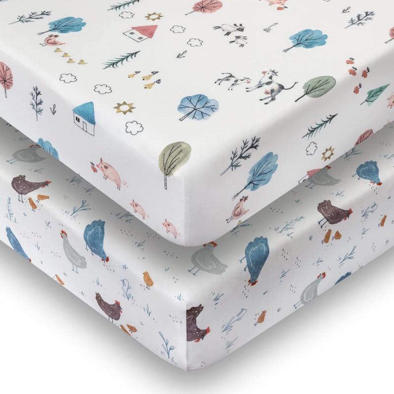 Soft Breathable Cotton Baby Crib Fitted Sheet Set With Animal Print Newborn Toddler Bedding