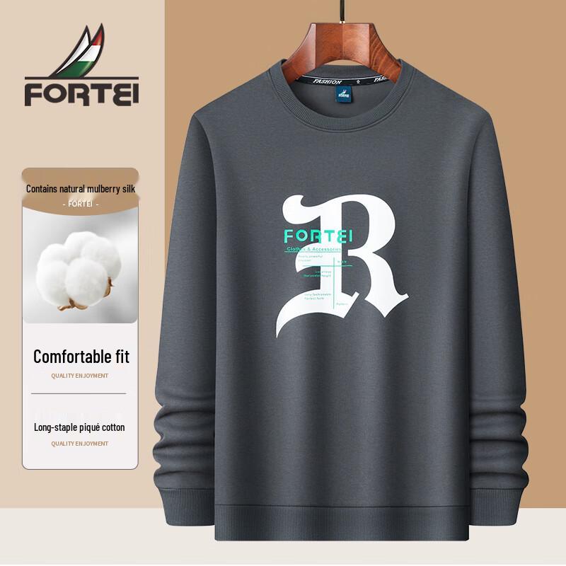 FORTEI Men's Silk & Cotton Blend Round Neck Sweatshirt