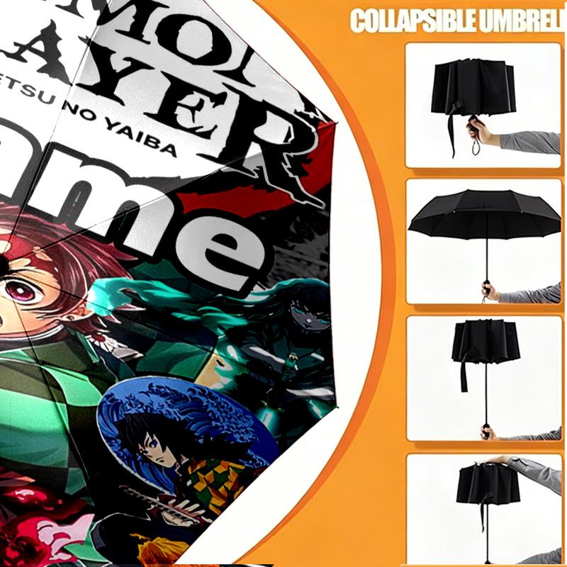 Custom Name Personalized Demon Slayer Print Umbrella, Auto Open Close, 8‑Rib Sturdy Frame, Commute Camping Hiking Use, Birthday Gift