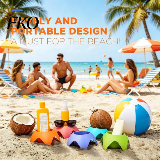 Color Cup Holder for Beach with Bold Colors Stackable Portable Drink Organizer Phones Snacks Sunscreen Sand-Free Travel Camping Picnic Family Outings