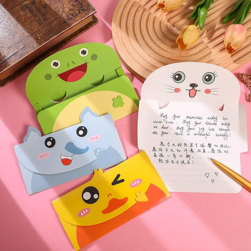 12pcs Animal Cartoon Letter Writing Stationery Paper, Greeting Card Envelopes, Thank You Card, Birthday Party Invitation Cards