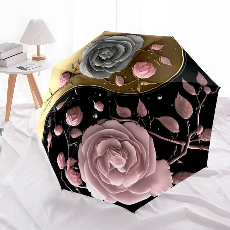 1pc Floral Yin Yang Symbol Automatic Umbrella - 8-Rib Durable Frame, Portable Fashion Accessory & Holiday Gift yy251117167