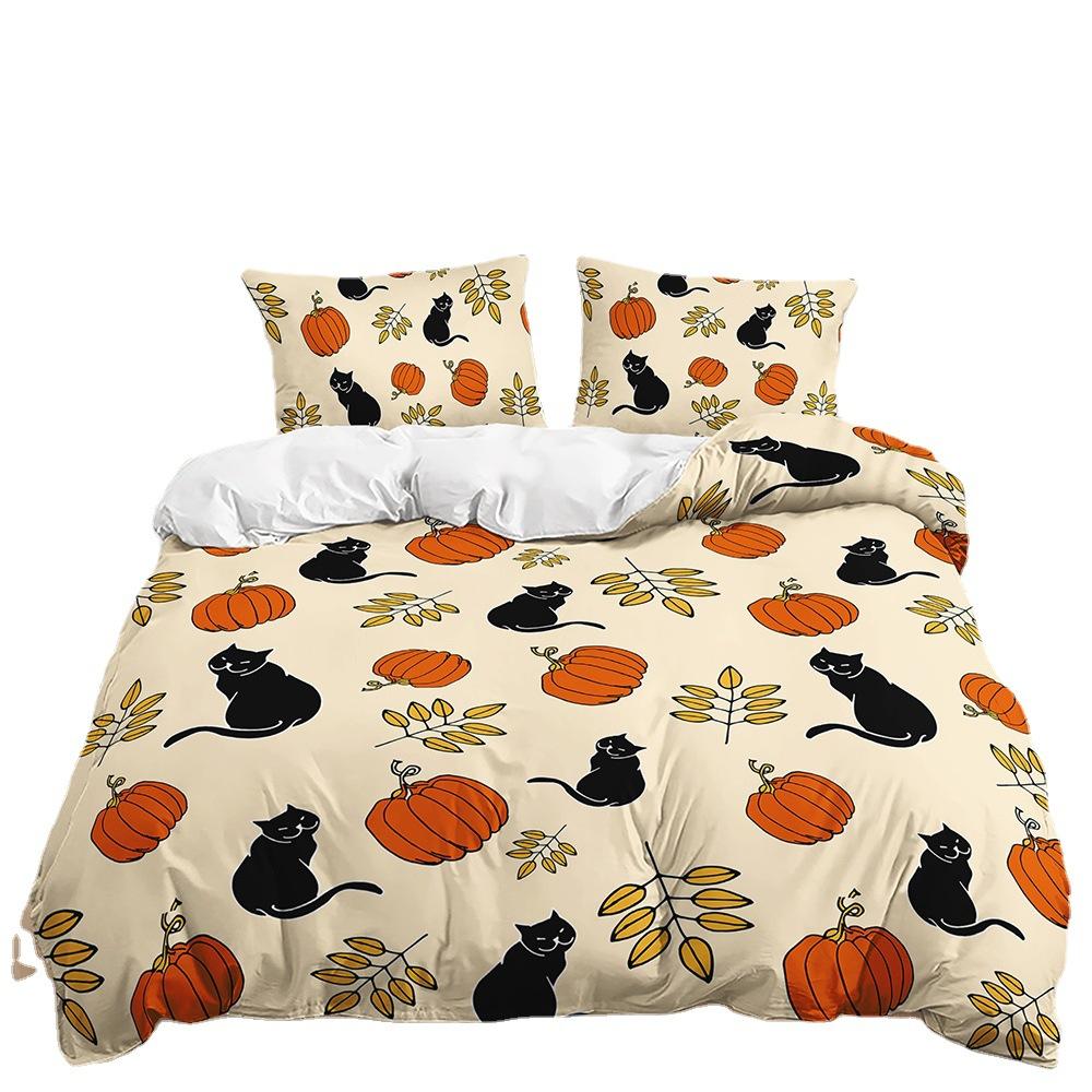 Bed Three-Piece Thanksgiving Fox Pumpkin Quilt Cover 3D Digital Printing Kit