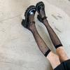 JK Sexy Calze Lunghe Nere a Pois Rete Ultra-sottile Rete Alta Ginocchio Donna Estate Sottili Trasparenti Calze Lolita
