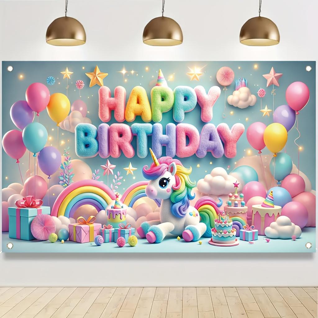 1 piece. Adorable Rainbow Unicorn Birthday Banner, an ambient decoration backdrop, suitable for outdoor festival