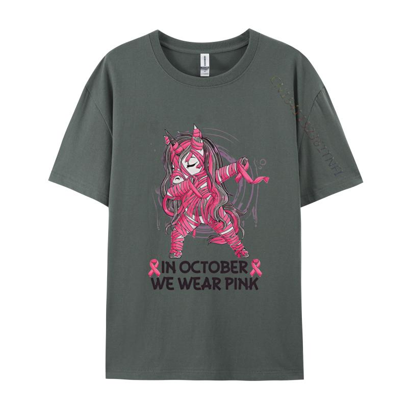 In October We Wear Pink Unicorn Breast T-shirt Print T-shirt 2024 Newest Top T-shirts Customized
