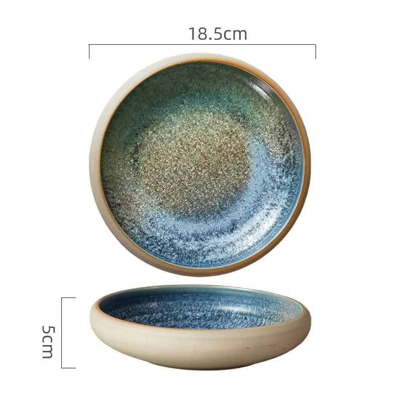 Round Ceramic Fruit Salad Plate Soup Basin 7 Inch Ramen Bowl Home Kitchen Retro Tableware Cooking Plate Snack Bread Dessert Bowl