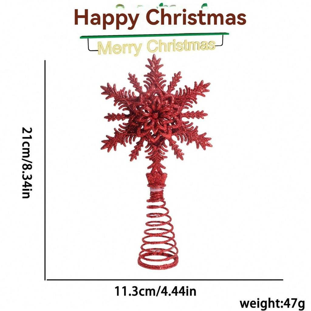 1pc Christmas gold powder snowflake tree top star decoration Christmas tree hollow gold silver red top star holiday decoration 7