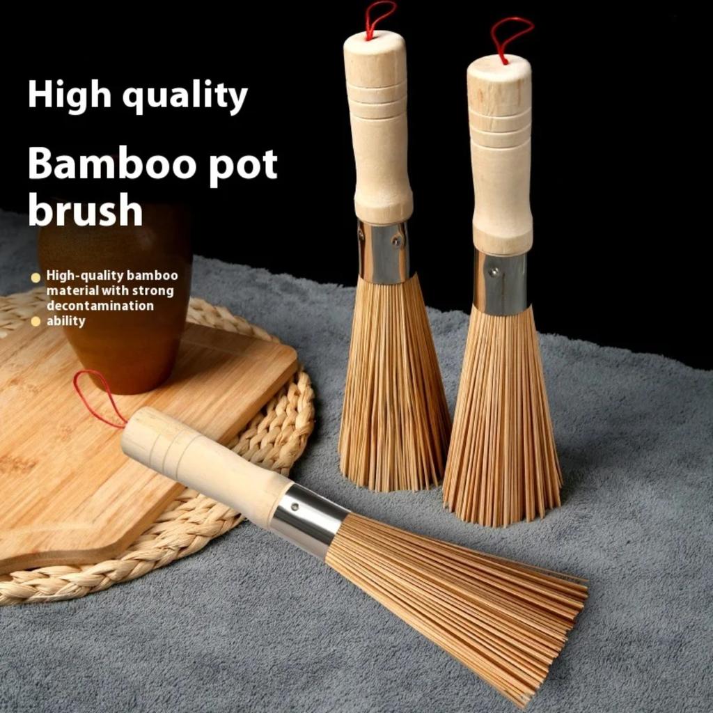 Natural Bamboo Brush Pot Brush Bamboo Pot Brush Kitchen Brush Pot Brush Artifact Bowl Brush Household Cleaning Kitchen Tools