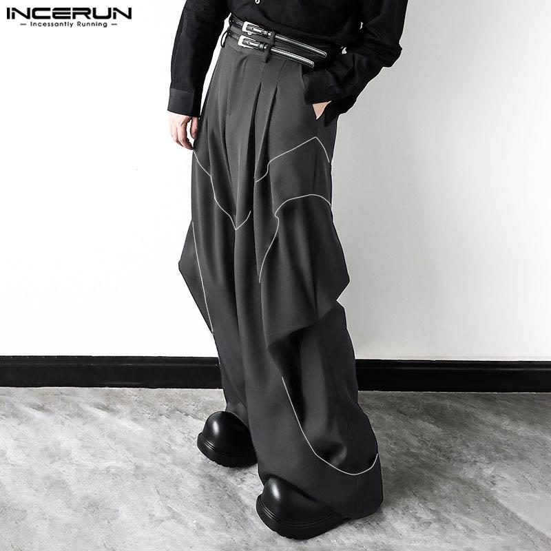 INCERUN Vintage Männer Zipper Up Rüschen Hosen Patchwork Streetwear Breite Bein Hosen