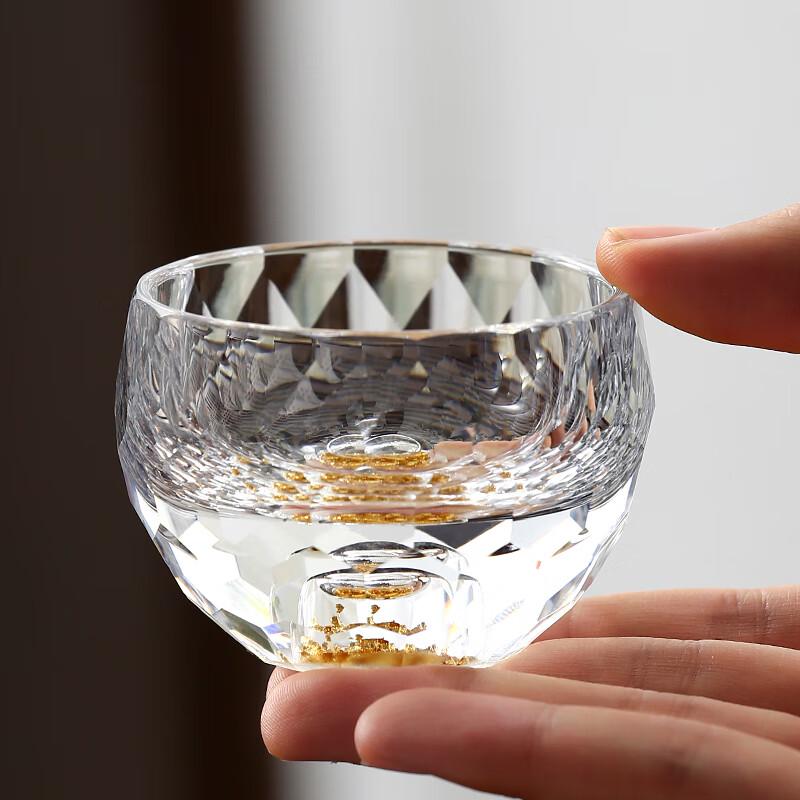 Premium Faceted Crystal Glass Teacup with Gold Foil