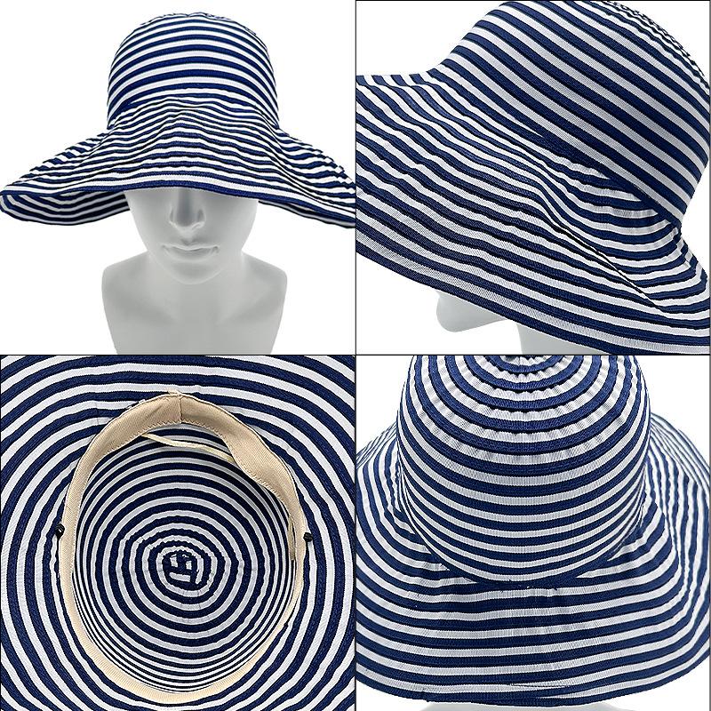 Big Brim Foldable Sun Hat for Women Summer Sun Protection Fisherman Hat Striped Big Head Circumference Outdoor Cycling Sun Hat