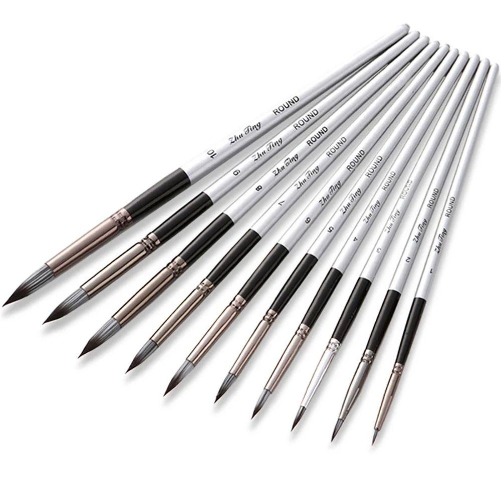 10Pcs/Set Wooden Handle Artist Paintbrushes Nylon Drawing Kit  for Acrylic Oil Painting