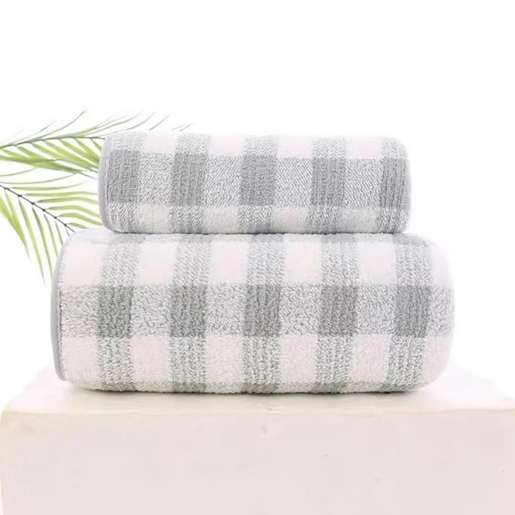 Farbblock-Karo-Handtuchset aus Korallenfleece - Hoch saugfähig, fusselt nicht, weiche Kante Gesichtshandtücher