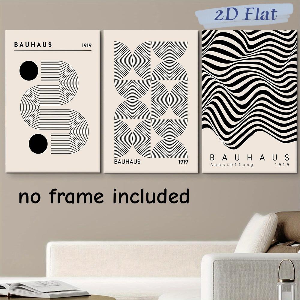 3-piece set of Bauhaus style canvas wall paintings 1919 abstract geometric patterns minimalist black and white decorative painti (as the picture,20x30cm-3pcs)