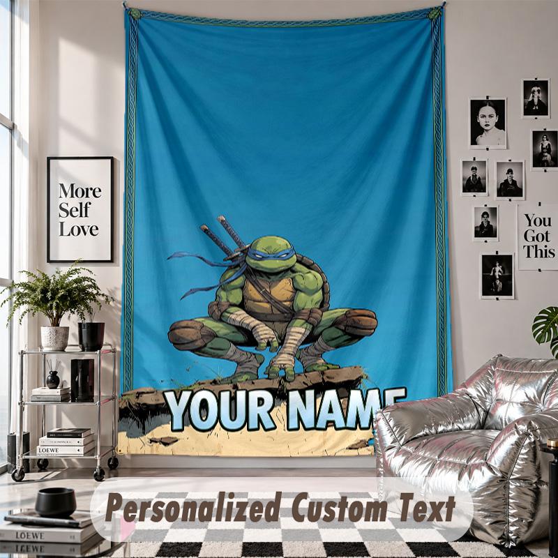 Wall Hanging Tapestry With Custom Name & Text, Teenage Mutant Ninja Turtles Decorative Tapestry For Bedroom