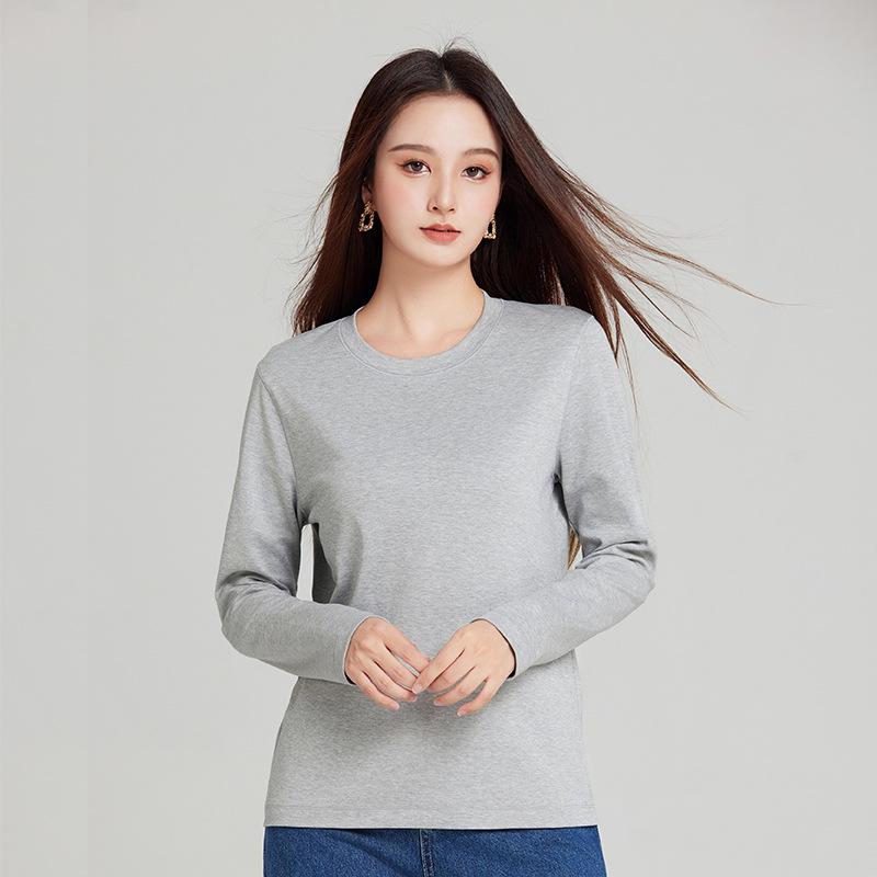 Women's Pima Cotton Long-Sleeve Round Neck T-Shirt - Stylish & Versatile Base Layer for Autumn/Winter
