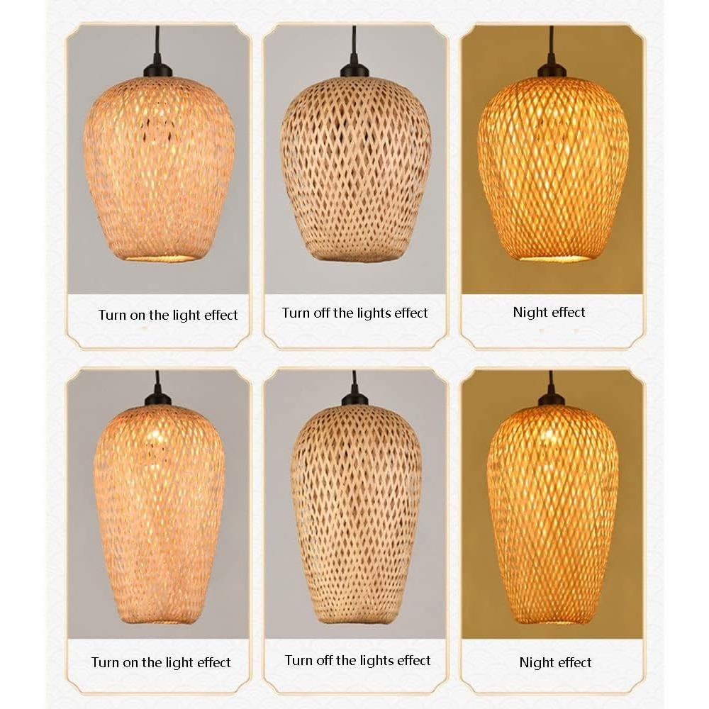 Bamboo Lantern Pendant Lamp Retro Japanese Style E27 Chandelier Hanging Light Ceiling Lighting Fixture for Living Room Bedroom