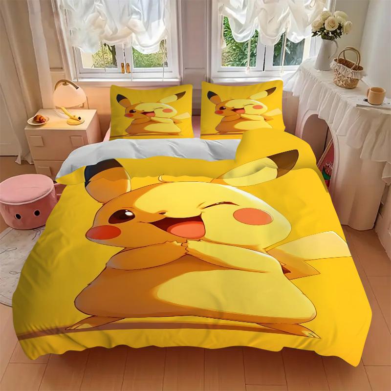 Pikachu'S Playful Pose Print 3Pcs Bedding Setduvet Cover With 2 Bedropillowcase Home Birthday Gift