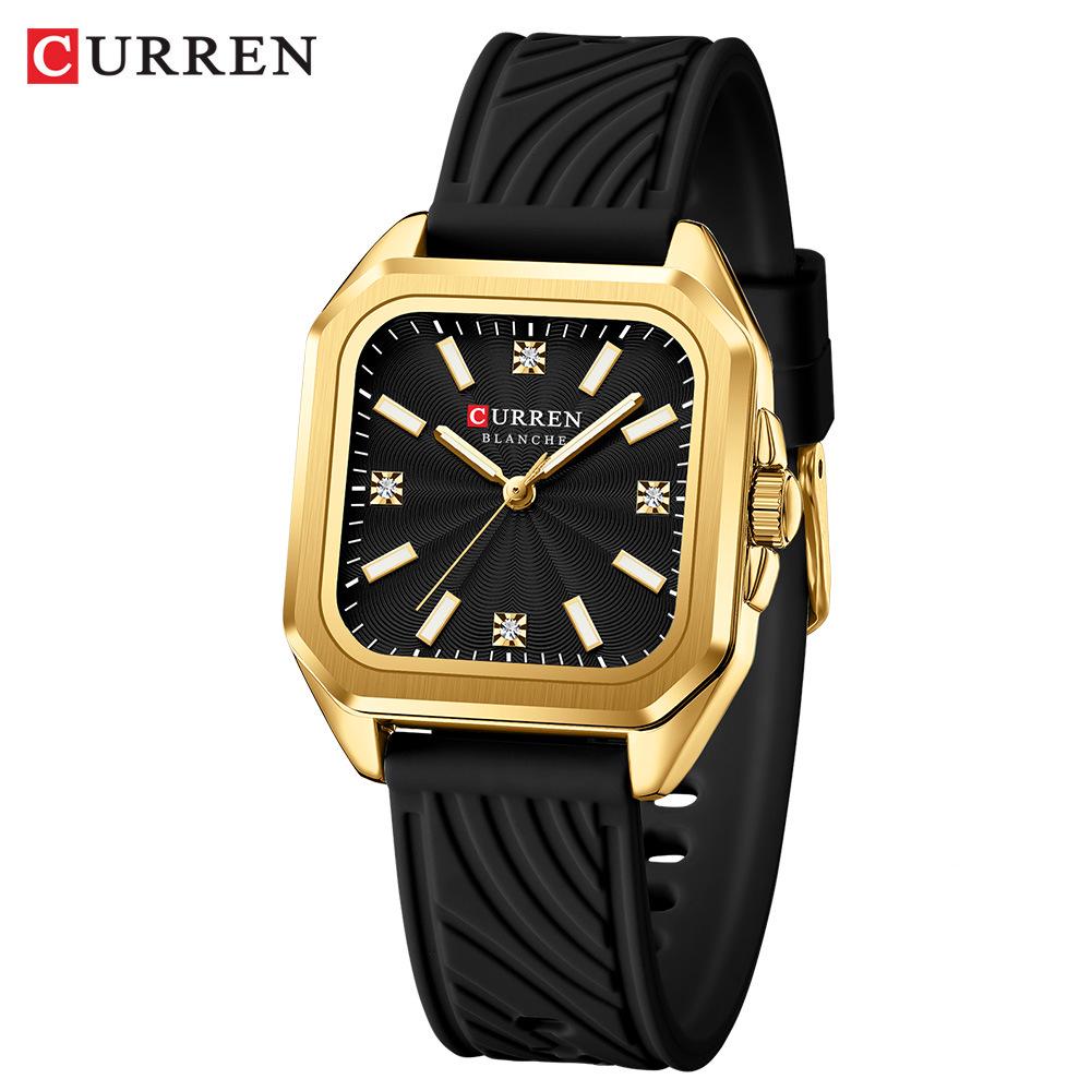 CURREN 9113 Women s Waterproof Quartz Watch with Square Dial and Rubber Strap