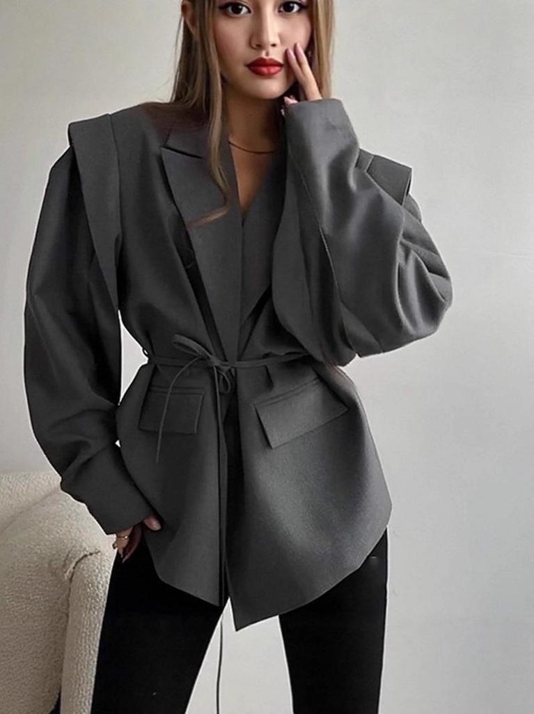 2025 Autumn/Winter European & American Fashion Women's Waist-Cinching V-neck Lace-Up Versatile Jacket