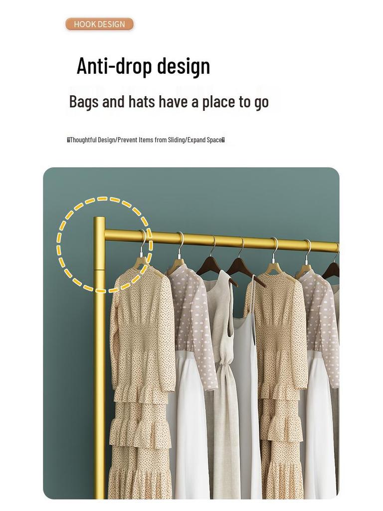 Adjustable Floor-Standing Clothing Rack with Wheels for Women's and Children's Wear