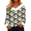 Women's Casual Long Sleeve Christmas Print Top with Plush Collar