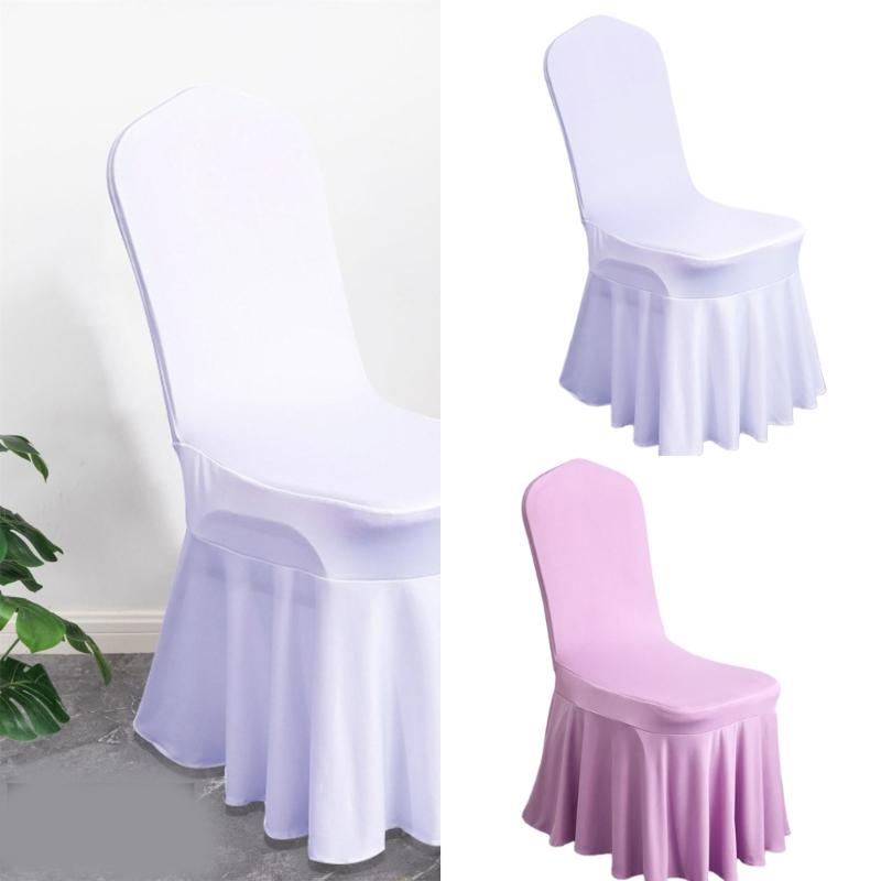Elastic Dining Chair Cover Sun Skirt Smooth Milk Silk Fabric Breathable Seat Protectors For Wedding Decoration Hotel
