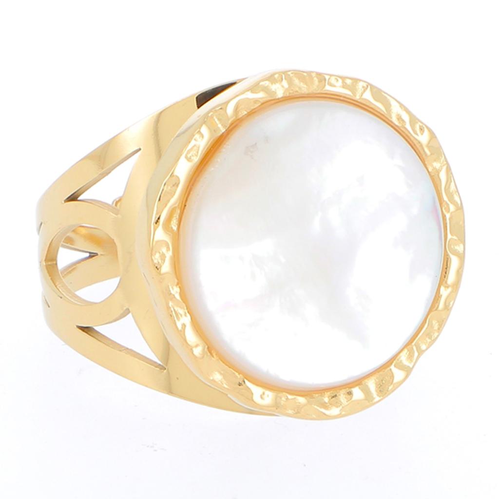Les Trésors De Lily [R4398] - Designer Steel Ring 'Cléopatra' White Gold (mother-of-pearl) - 18 Mm