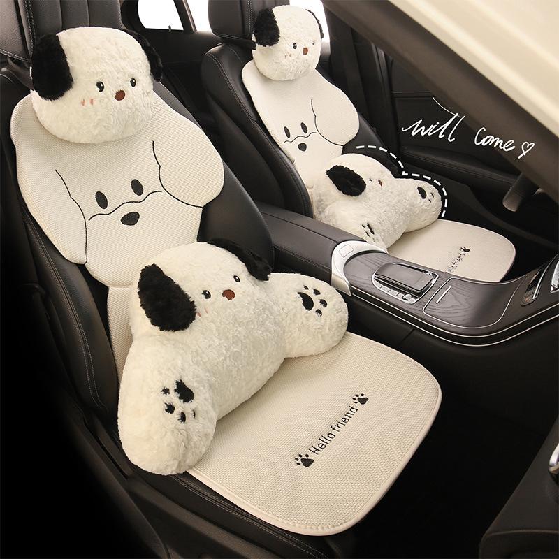 Puppy Cartoon Sunglasses Car Seat Cushion for Kia Models, All-Season Cotton Linen