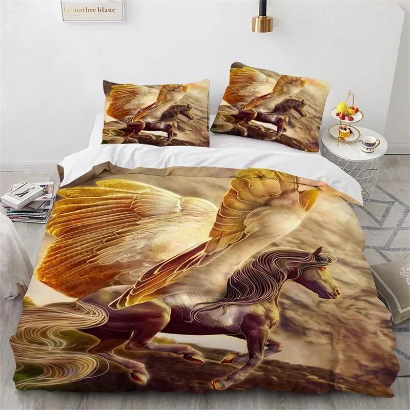 Cartoon Unicorn Duvet Cover Floral Bedding Set Microfiber Flying Horse Comforter Cover Full Queen For Boys Girls Bedroom Decor