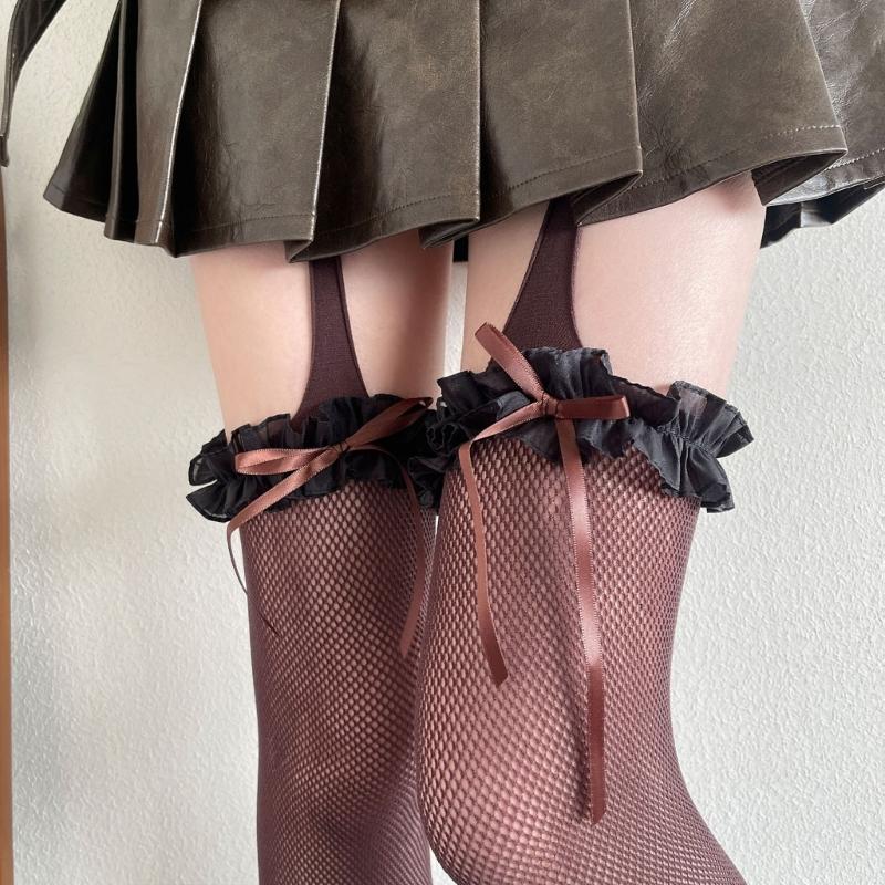 Fishnet Lace Thigh High Stockings For Women Comfortable Cotton Stretchable Socks Elegant Pantyhose Fashion Legwear