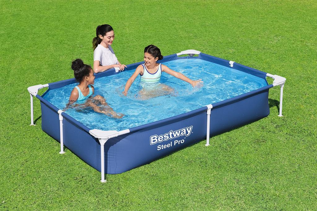 Bestway Steel Pro Rechteckiger Rahmenpool 221×150×43 cm – Dunkelblau (Keine Pumpe enthalten)