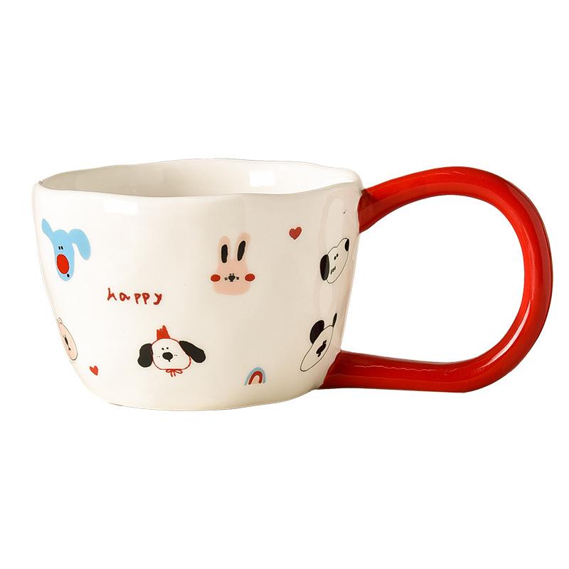 Kreativní kontrastní barva Velký ucho Domácí keramický hrnek Vysoce hodnotný hrnek Kreslený štěně Keramický hrnek Pár Hrnek na vodu