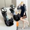 With skirt fairy style gentle bow word with thin heel square head shoes high heel sandals women 2025 summer new