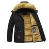Winter Hooded Men's Cotton-padded Jacket With Collar And Fleece Thickened Slim Medium Long Cotton-padded Coat Men