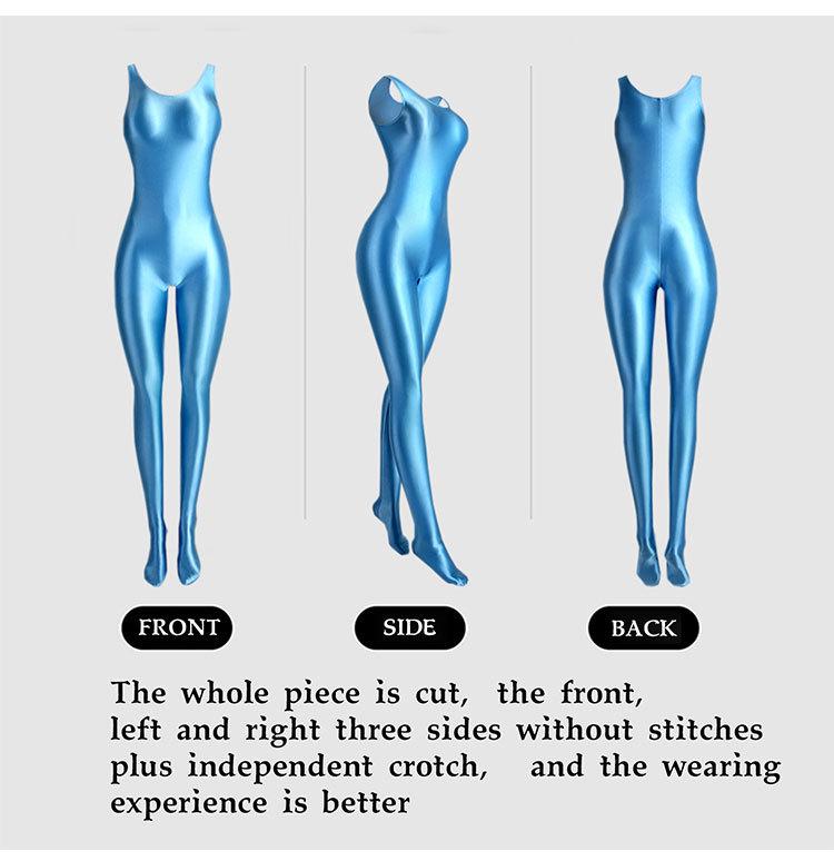 Shiny Oil-Gloss High-Elastic Full Body Shaping Leotard - Plus Size Silky Smooth Tight-Fit Yoga Fitness Wear