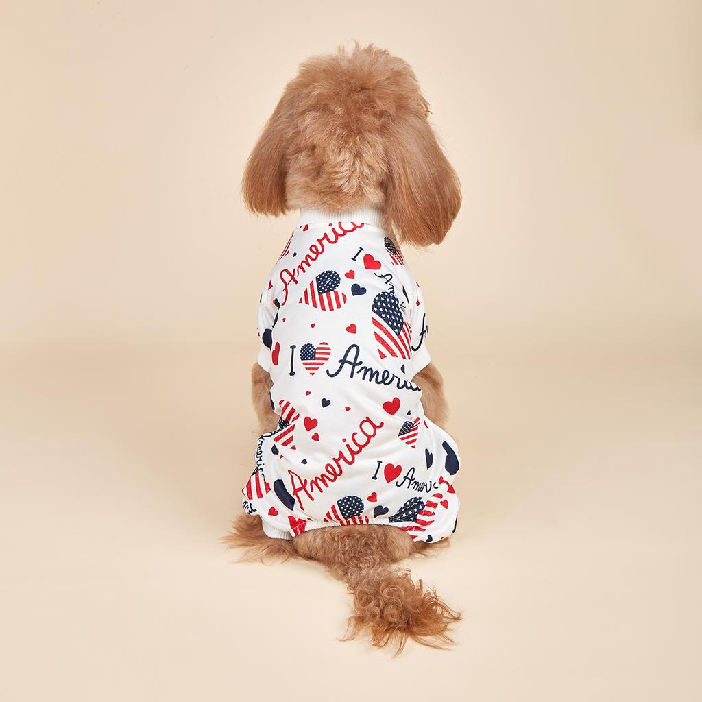 Dog Pajamas American Flag Bodysuit Dog Jumpsuits Dog  Heart Pattern Dog Clothes Dog Cartoon Apparel for Pet Puppy Dog Cat Costu