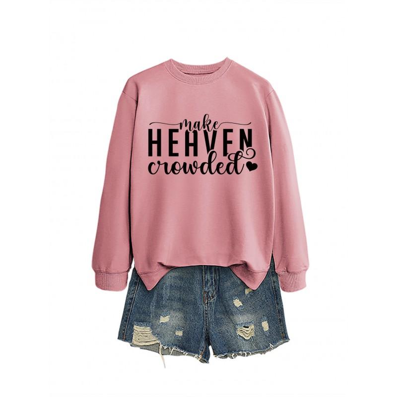 MAKE HEART Graphic Print Loose Fit Crewneck Long Sleeve Sweatshirt Women